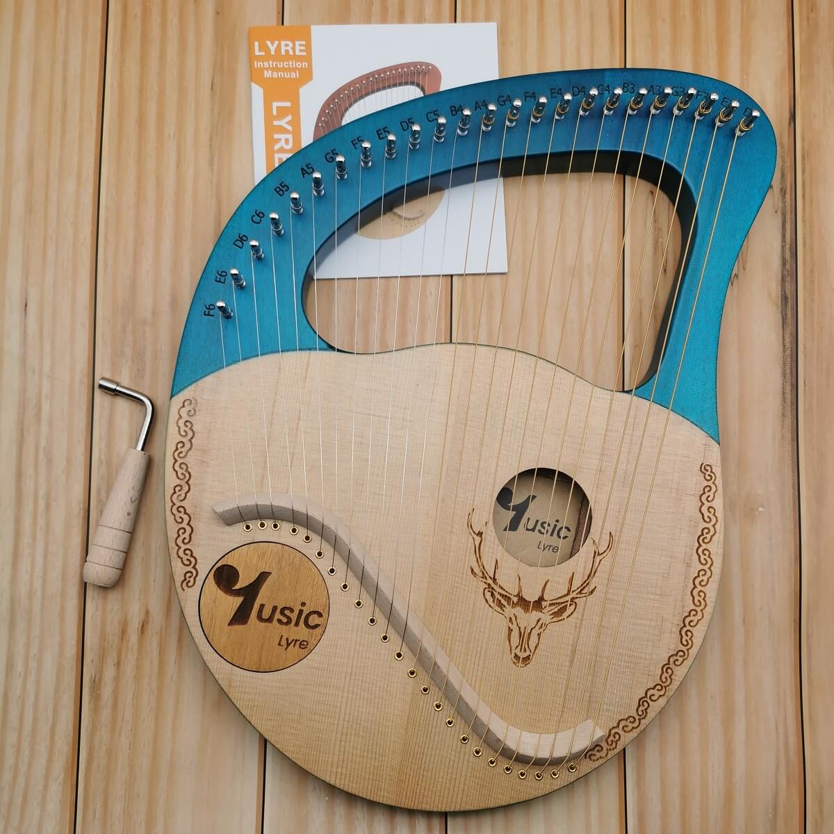 with Carrying Case/Tuning Key/Spare String/English Instruction Manual Color : Wood color for Music Lovers Beginners Children Adults 24 String Lyre Harp Mahogany Solid Wood String Instrument 